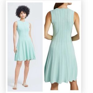 Lela Rose Brocade Long-Sleeve Oxford Blue Textured Knit Fit & Flare NWT $990